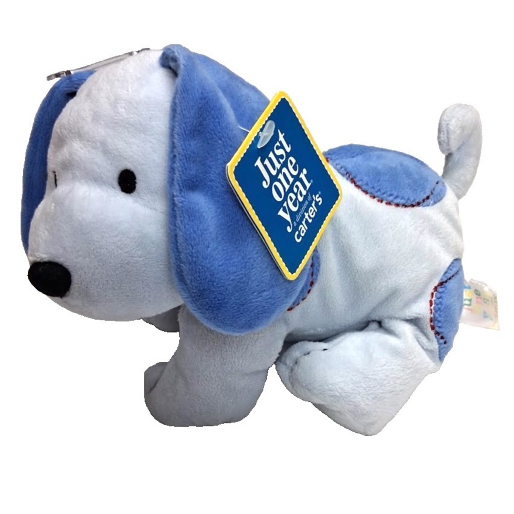 Just One Year Carter's Blue Plush Puppy Dog Stuffed Animal Baby Toy Spots 8" NEW